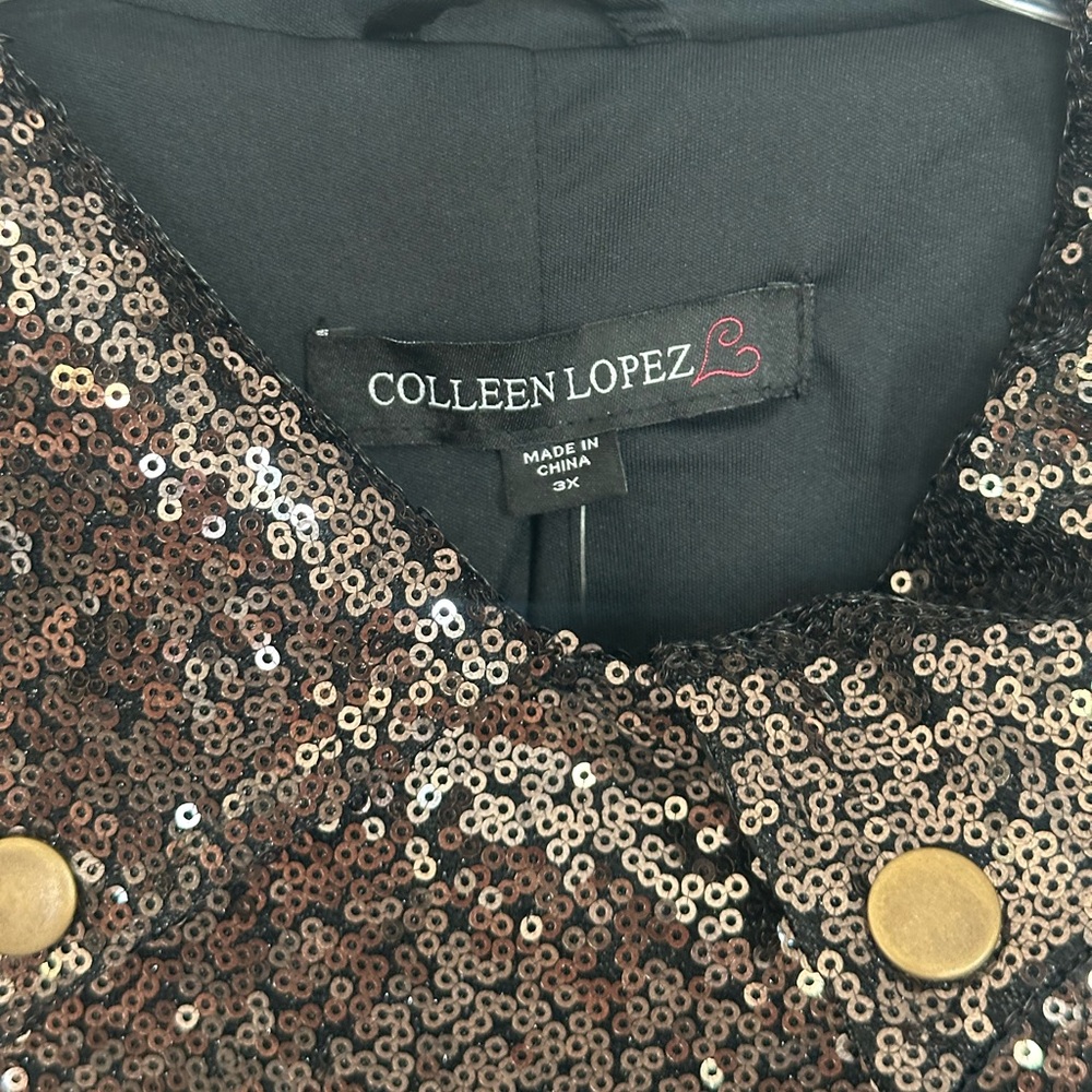 NWT Colleen Lopez Espresso Sequin Moto Jacket Sparkly Biker Blazer Size 3X - Picture 3 of 5